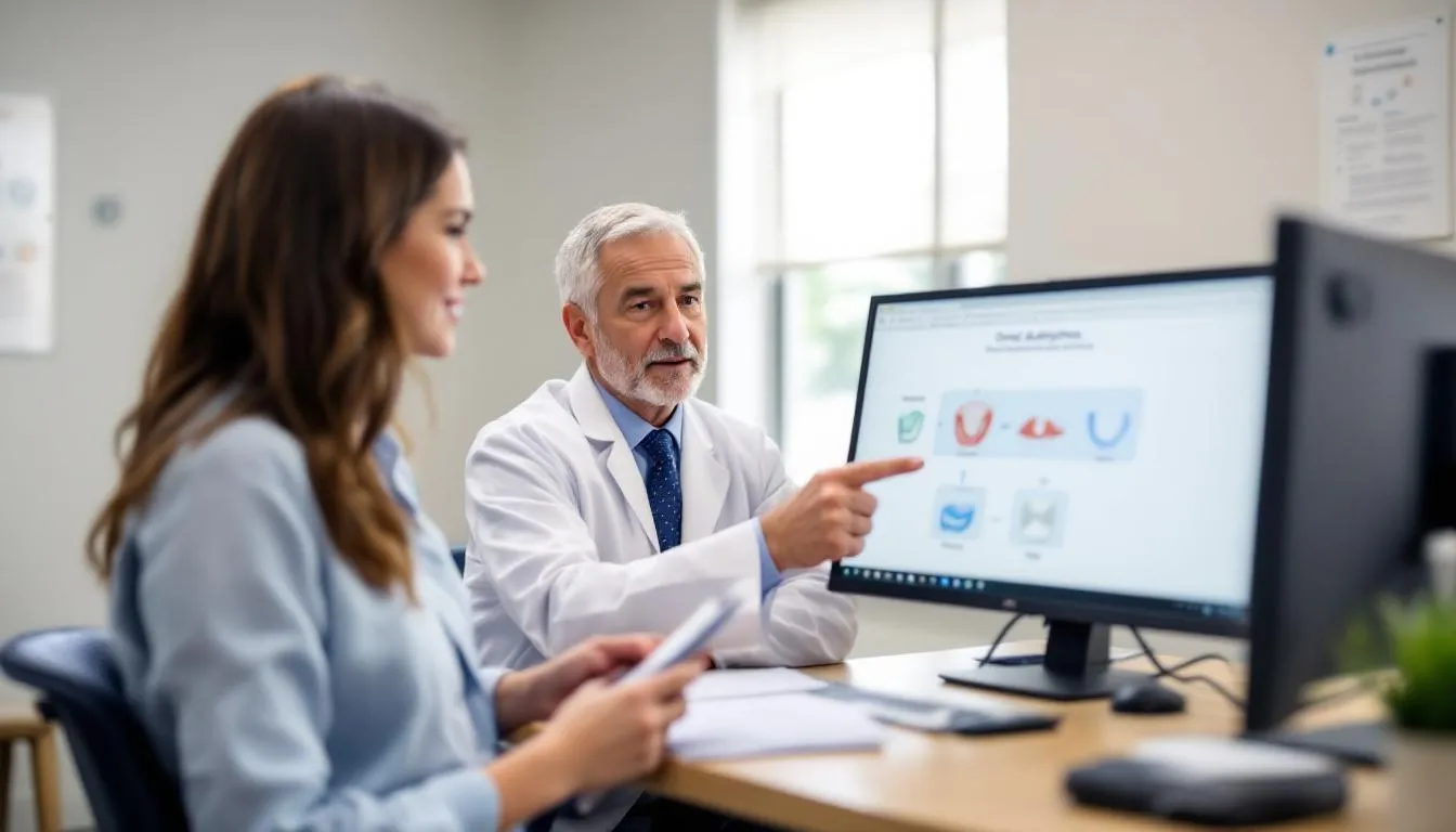 A sleep medicine specialist is consulting with a patient about various oral appliance options to treat moderate obstructive sleep apnea. The discussion focuses on how these appliances, such as mandibular advancement devices, can help improve sleep quality and alleviate symptoms like loud snoring and excessive daytime sleepiness.