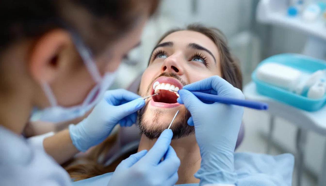 A dental professional is seen adjusting an oral appliance for proper fit, which is designed to help treat obstructive sleep apnea by positioning the lower jaw forward to keep the airway open during sleep. This oral appliance therapy is a comfortable alternative to CPAP machines for individuals experiencing sleep apnea symptoms such as loud snoring and excessive daytime sleepiness.